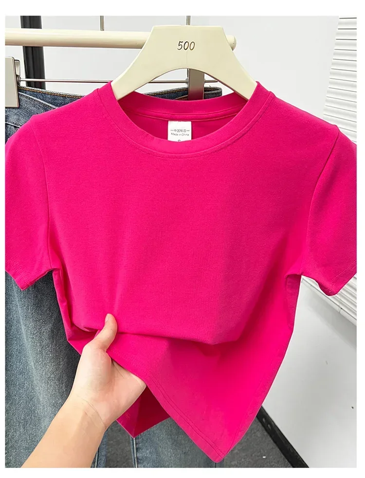 2026 Sommer Neue Hochwertige Lässige T-Shirts Sexy Kurzarm Modischer Trend Einfarbige Damenkleidung Y2k Tops – Detail 21