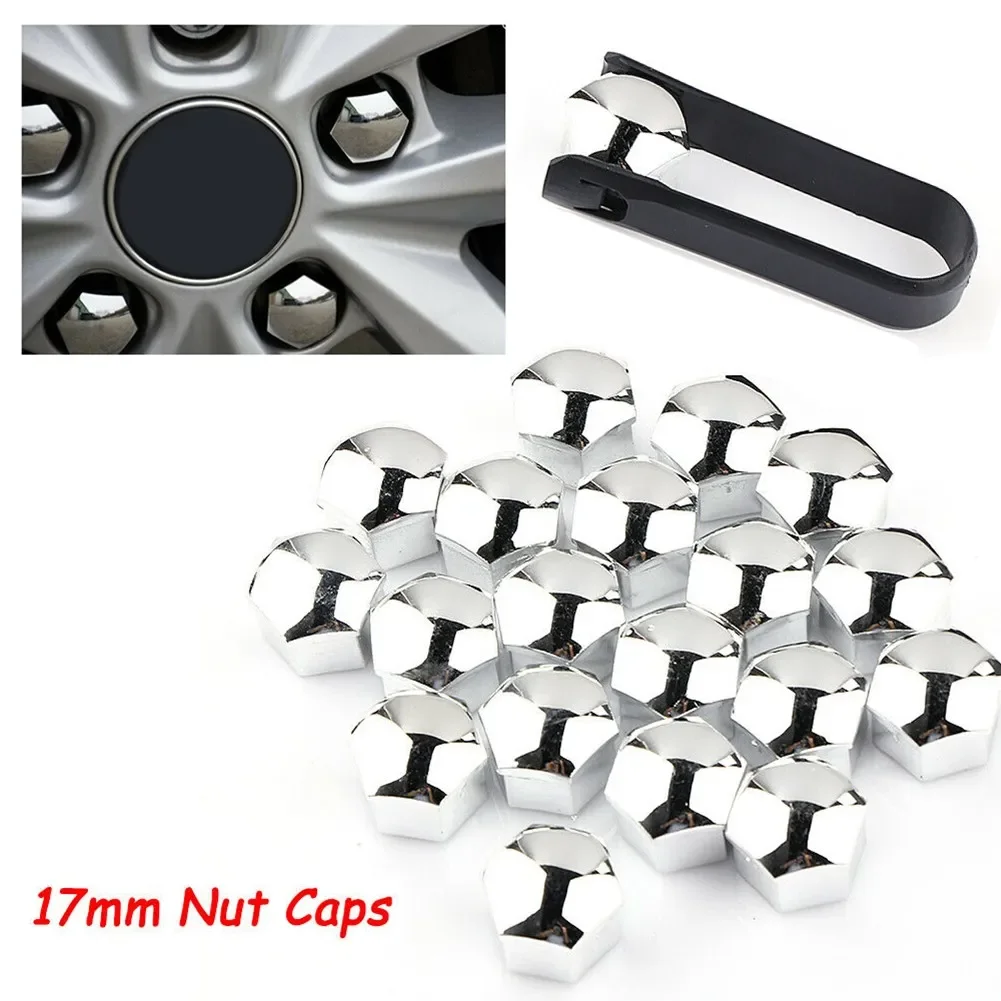 

20Pcs 17mm Car Wheel Nut Cover Silver Alloy Wheel Nuts Bolt Caps Dust Cap Protection Anti-Rust Hub Screw Cover With Removal Tool