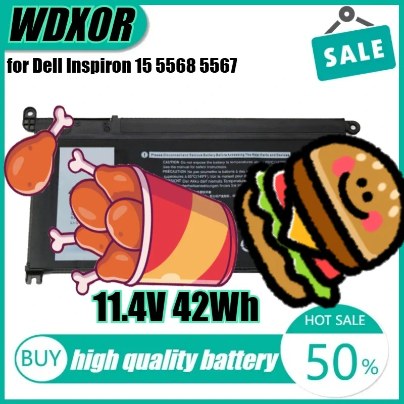 

11.4V 42Wh WDX0R Laptop Battery for Dell Inspiron 15 5568 5567 13 5368 7368 WDXOR 3CRH3 T2JX4