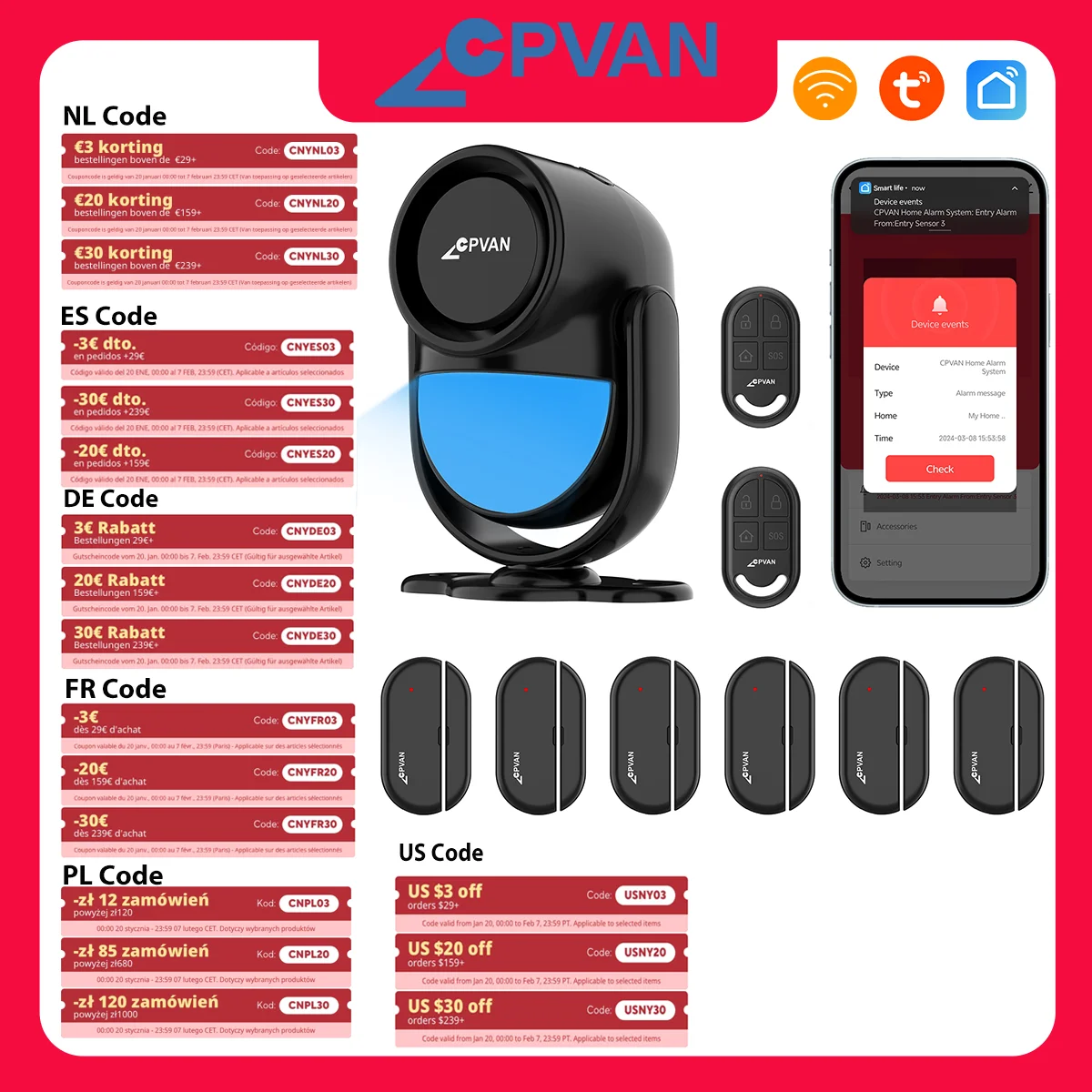 CPVAN WiFi Tuya PIR Motion Sensor Alarm 120dB sound for home Burglar Security Protection Alarm System Infrared Motion Detector