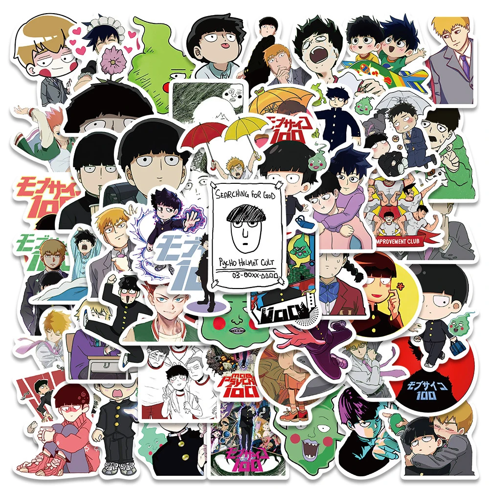 10/30/52 pegatinas de anime Mob Psycho 100, calcomanías impermeables de dibujos animados para grafiti, DIY, para fundas de teléfono, cuadernos, maletas, pegatinas geniales de manga