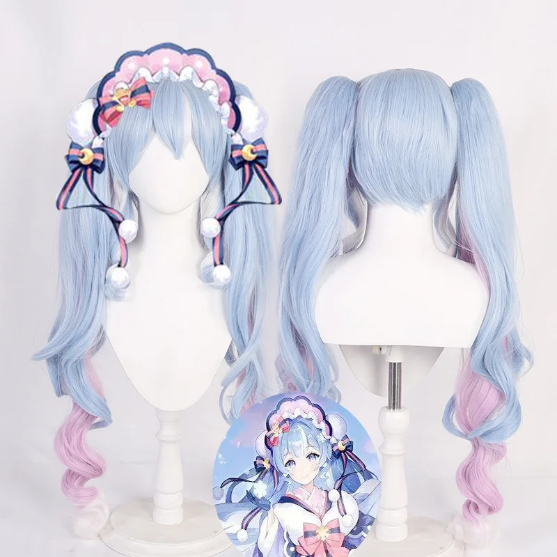 Snow Miku Cosplay Wigs Women Anime Lolita COS Outfits Accessories Japanese Game Wig Fiber Heat Resistant Synthetic Hair Wig Cap