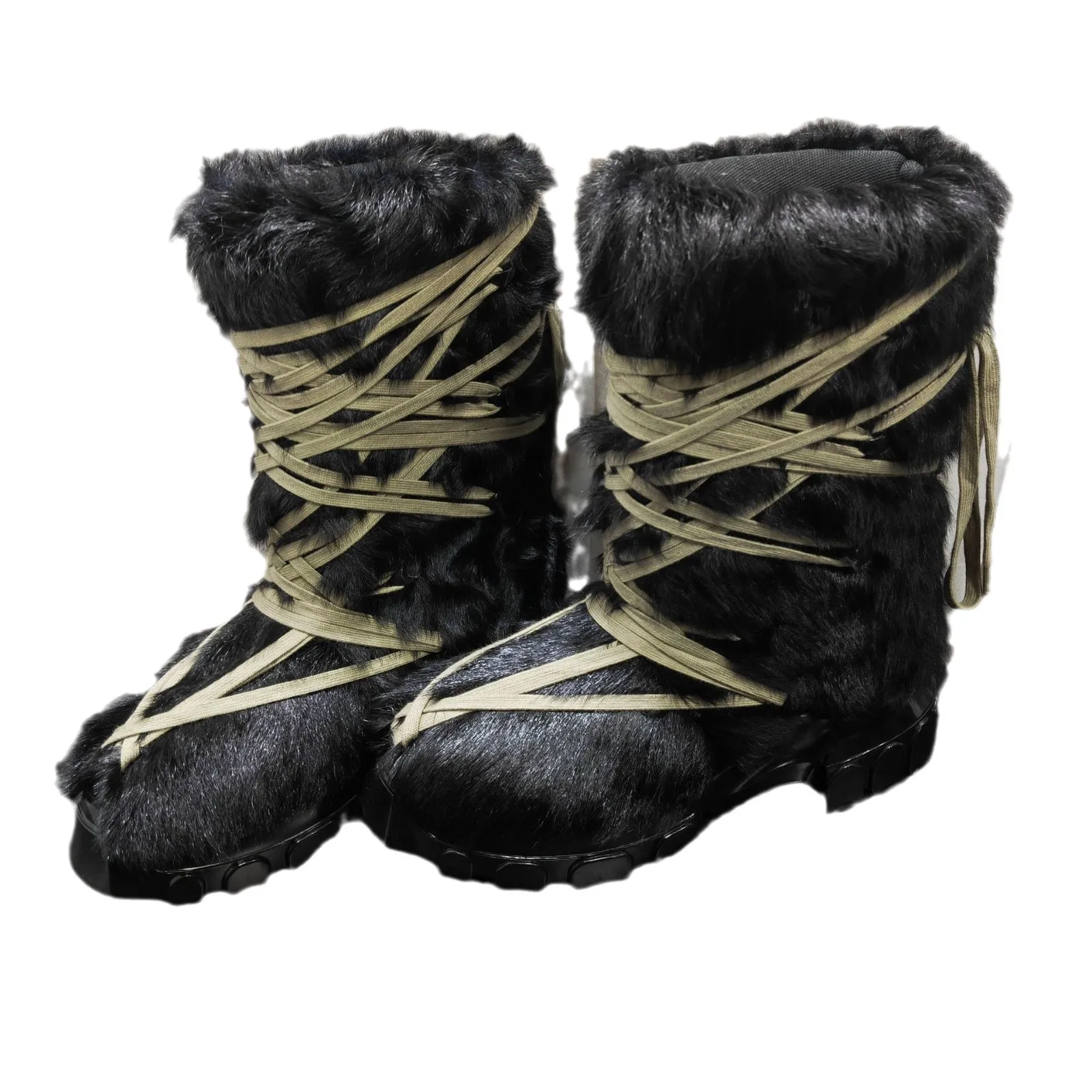 Men's High Top Shoes Women Platform Boots Horsehair Fur Leather Lace Up Zip Luxury Autumn Designer Sneakers White Shoe view 5