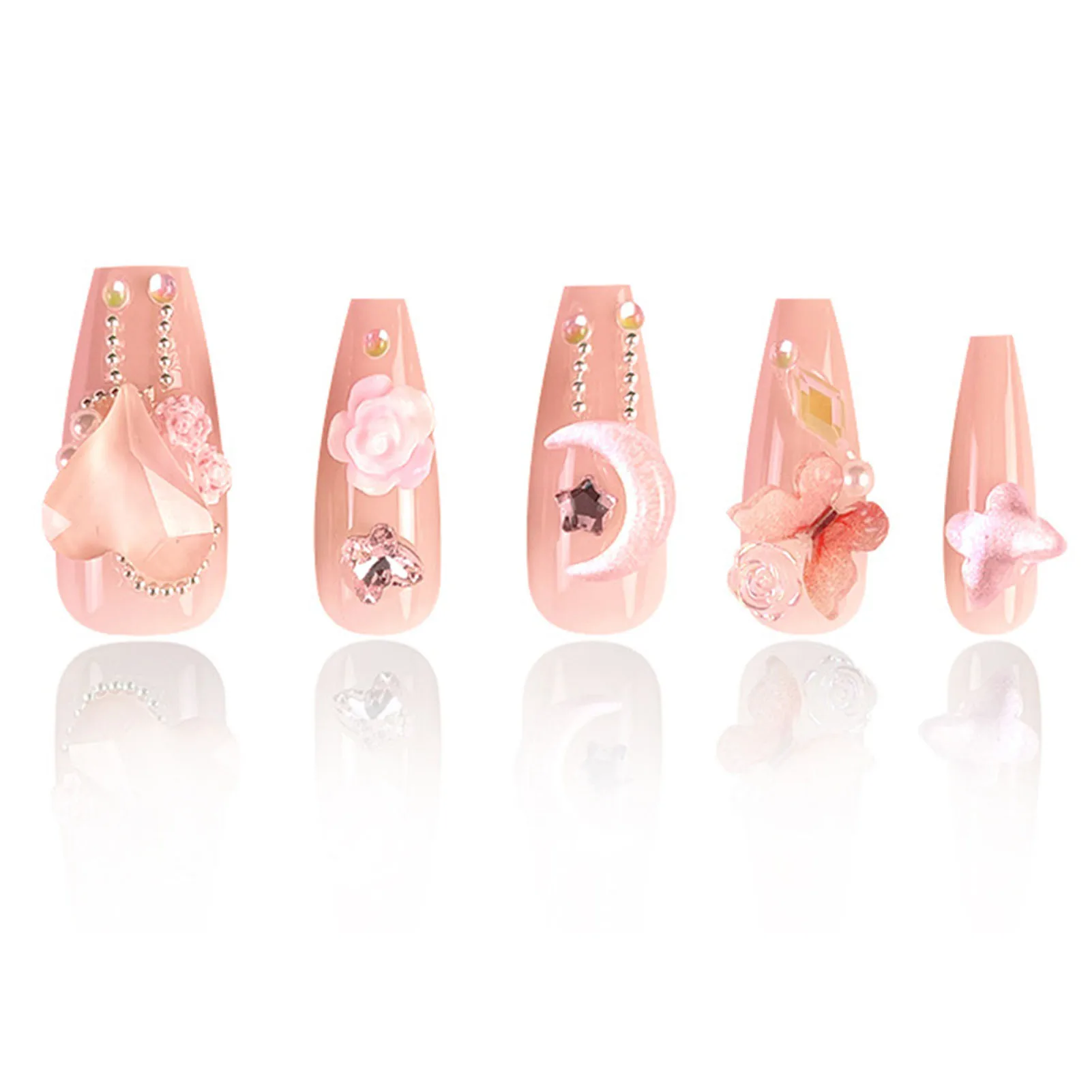 Light Pink Press on Nails with Rhinestone Natural Unbreakable Nail Simple Wear for Professional Nail Art Salon Supply