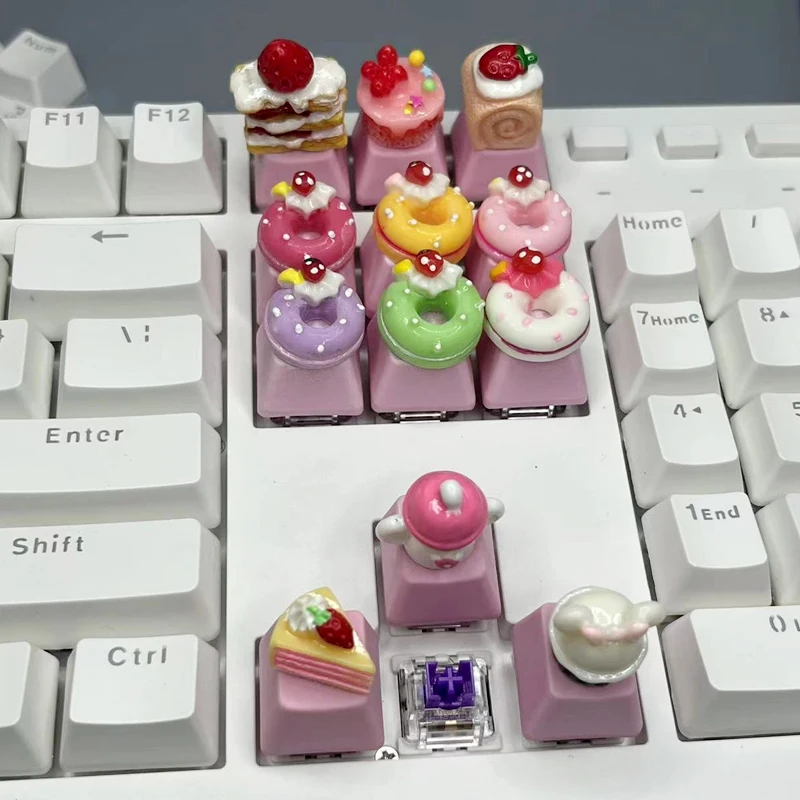 DIY Resin Handmade Candy Color Cake Strawberry Donut Keycaps R4 OEM Cross Shaft Mechanical Keyboard Keycaps