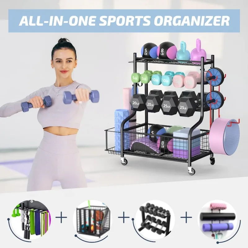 Dumbbell Rack, Weight Rack for Dumbbells, Home Gym Storage for Dumbbells Kettlebells Yoga Mat