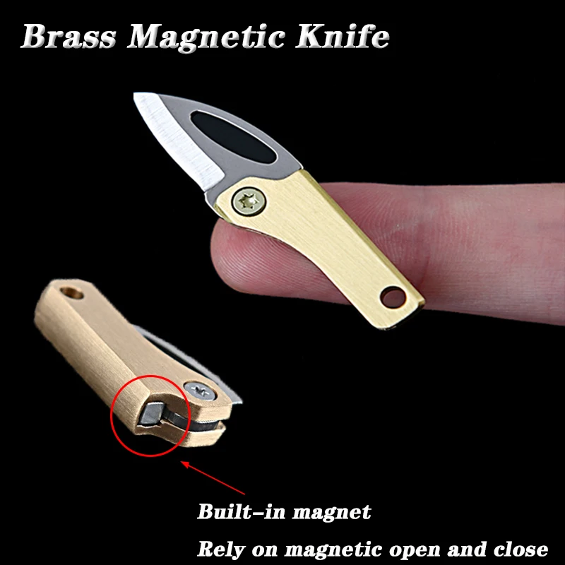 Brass Magnetic Attraction MINI Folding Knife Portable Unboxing Small Blade Keychain CS GO Hanging Outdoor Camping EDC Knife