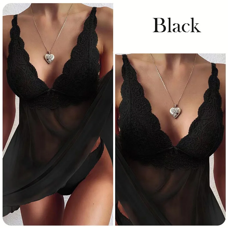 ثوب نوم نسائي شفاف من الدانتيل ، ملابس داخلية مثيرة ، بيجامات إغراء ، ملابس مريحة ، طقم من قطعتين ، جديد #3