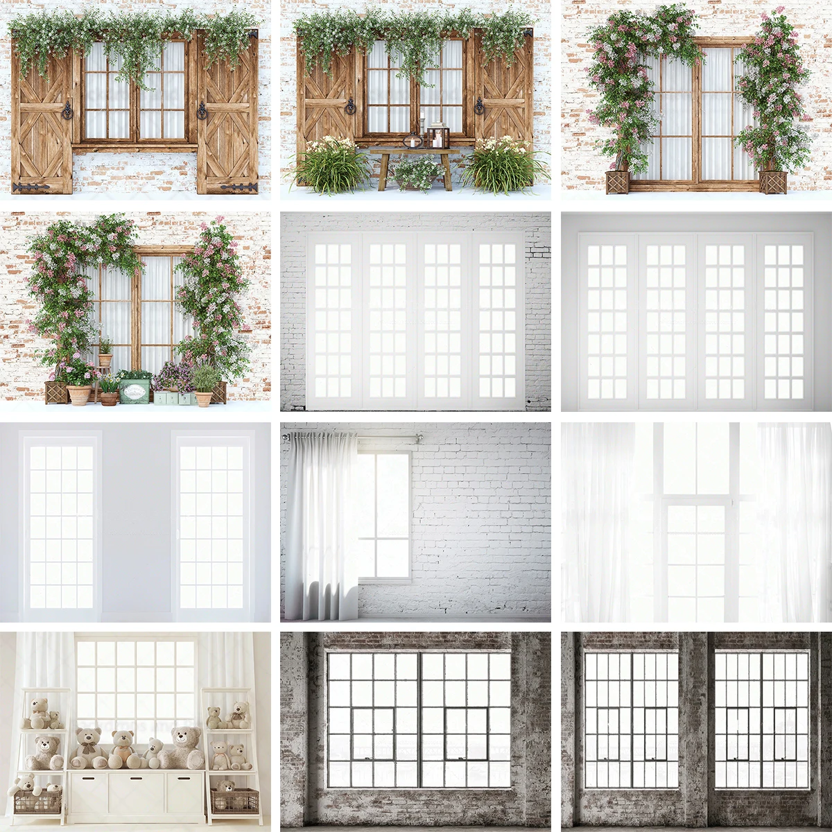 White Window Curtain Photography Backrop Living Room Home Decor Pattern Interior Photo Plant Brick Wall Background Props