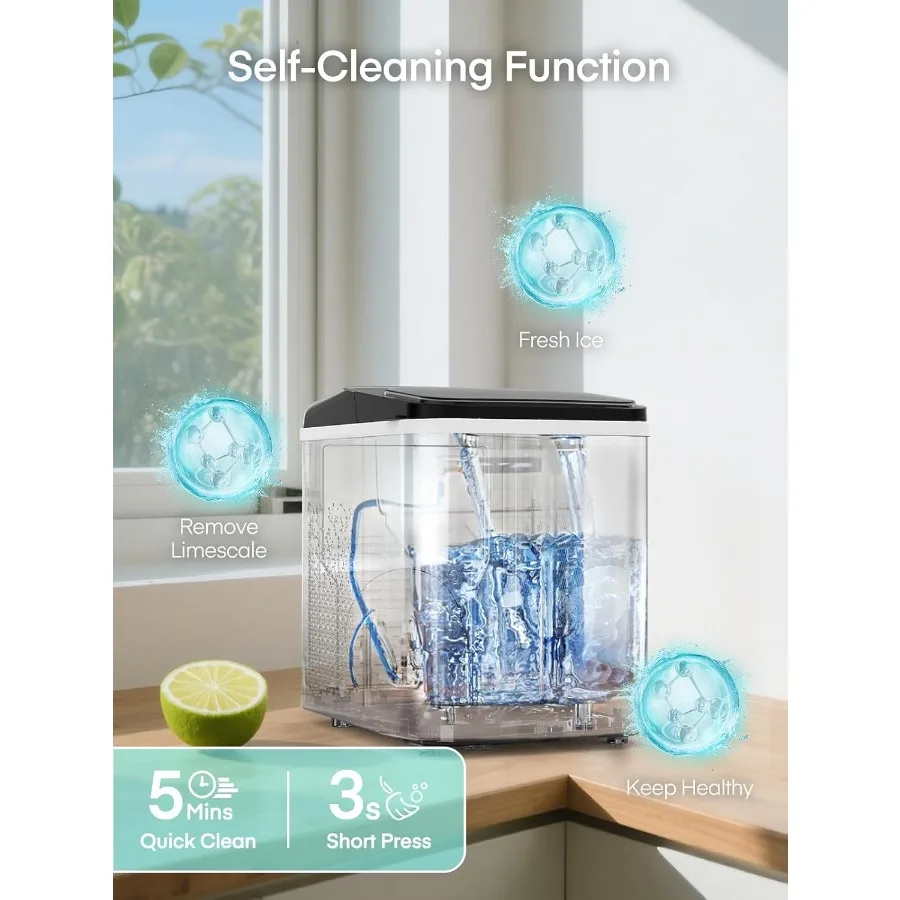 ماكينة صنع الثلج على سطح الطاولة بسعة 55 رطل/24 ساعة ماكينة ثلج بيليه قابلة للمضغ تتميز بوظيفة التنظيف الذاتي جاهزة في فقط #6