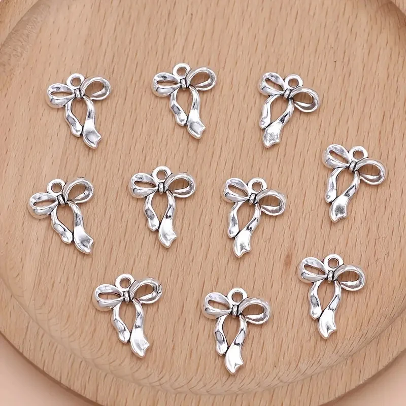 10Pcs Silver Plated Bow Charms Pendants Bulk For Jewelry Making DIY Necklace Bracelet Earrings Key Chain Accessories Supplies