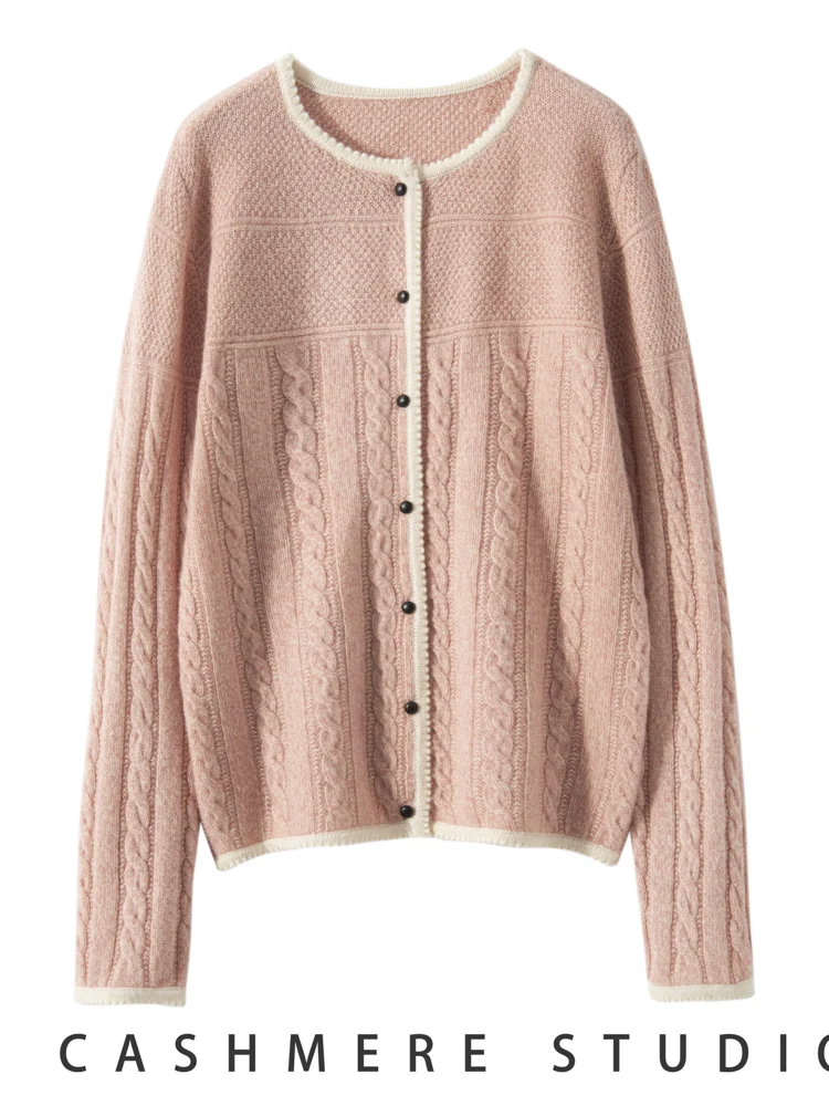 

Women 100% Cashmere O-neck Cardigan Sweater Spring Autumn Winter Long Sleeve Cardigan Grace Luxury Cashmere Knitwear Tops