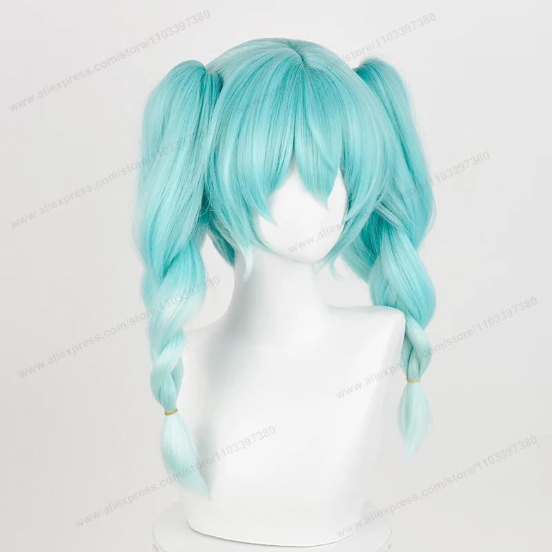 Miku Bunny Cosplay Wig 45cm Pre Braided Double Ponytails Cyan Gradient Hair Anime Heat Resistant Synthetic Wigs