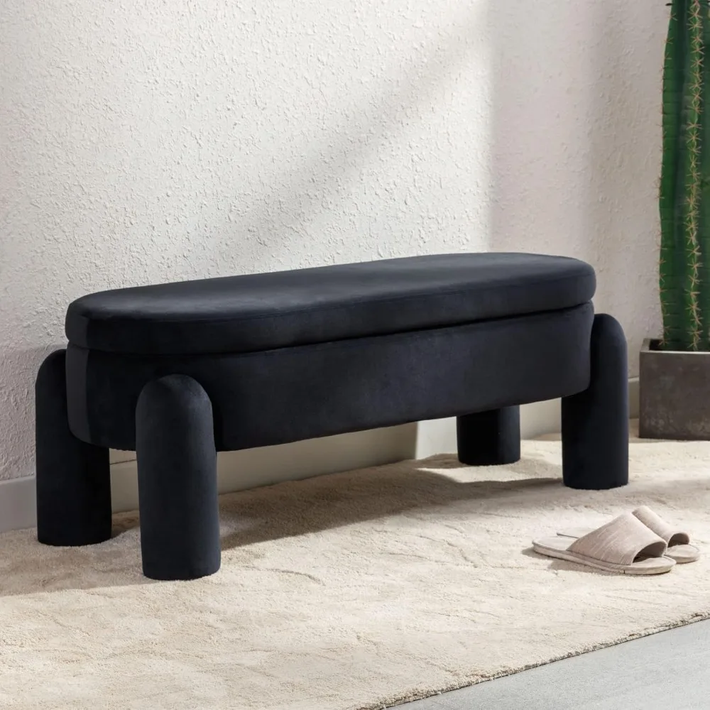 

Modern Storage Bench, 44.7 Inch Upholstered Ottoman Bench Velvet Fabric End of Bed Stool, Cute Entryway Bench for Bedroom