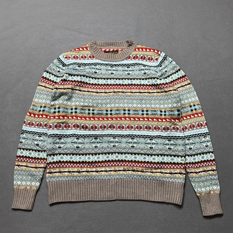 

Ретро вязаный шерстяной свитер Long Sve round Ne для мужчин, теплый уютный модный повседневный полосатый узор