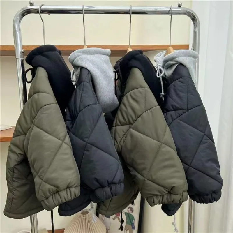 Children Cotton-padded Coat 2024 Autumn Winter New Fashionable Boys and Girls Solid Color Baby Short Pocket Warm Jacket