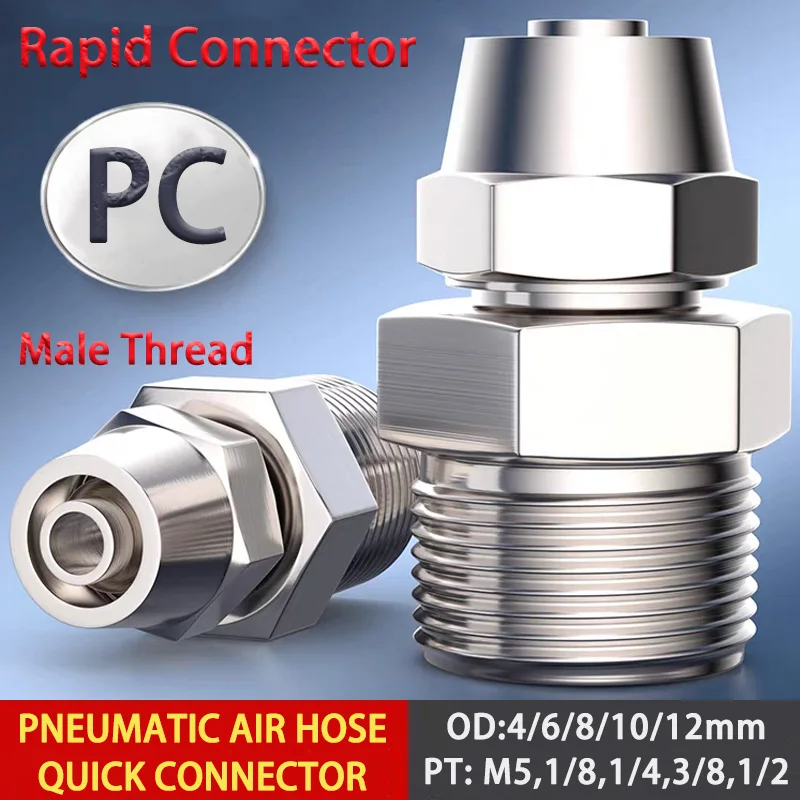 

1pcs Pneumatic Rapid Fittings Quick Joint Coupler Connector OD 4mm 6mm 8mm 10mm 12mm Hose Tube M5 1/8 1/4 3/8 1/2 Male Thread