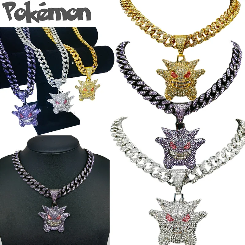 Pokemon Gengar Fashion New Gold Silver Metal Pendant Necklace Men Trendy Simple Chain Men Necklace Jewelry Students Gift 2022