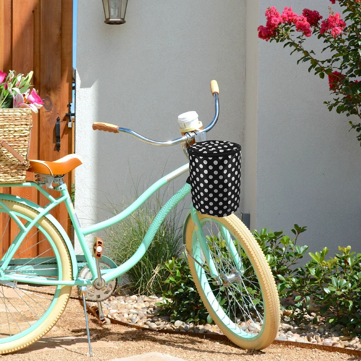 

Premium Canvas Bicycle Basket Front Mount Storage Bag for Cycling Commute Outdoor Black White Polka Dot Pattern Abrasion