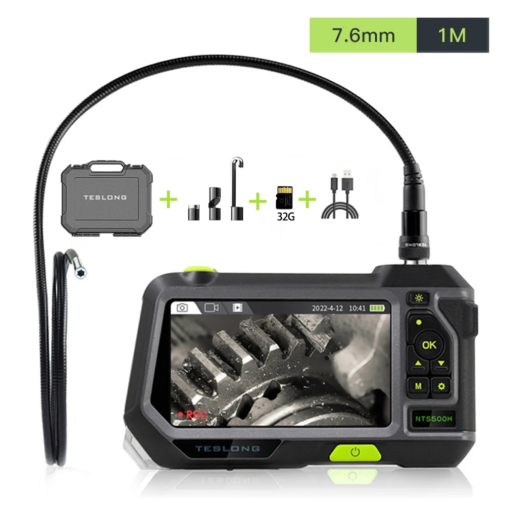 

TESLONG NTS500 5,0 ЖК-экран 7,6 мм с одной линзой, промышленная эндоскопическая камера 1080P IP67, бороскоп для осмотра автомобилей, труб, 32 ГБ