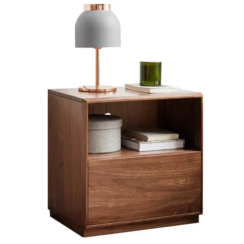 Nordic teak solid wood bedside storage cabinet, modern bedroom bedside cabinet, double-layer storage cabinet