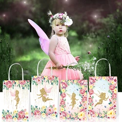 BD142 12Pcs Birthday Party Gift Packing Tote Paper Bag Kraft Candy HandBag Angel Flower Fairy Theme Party Decoration Accessories