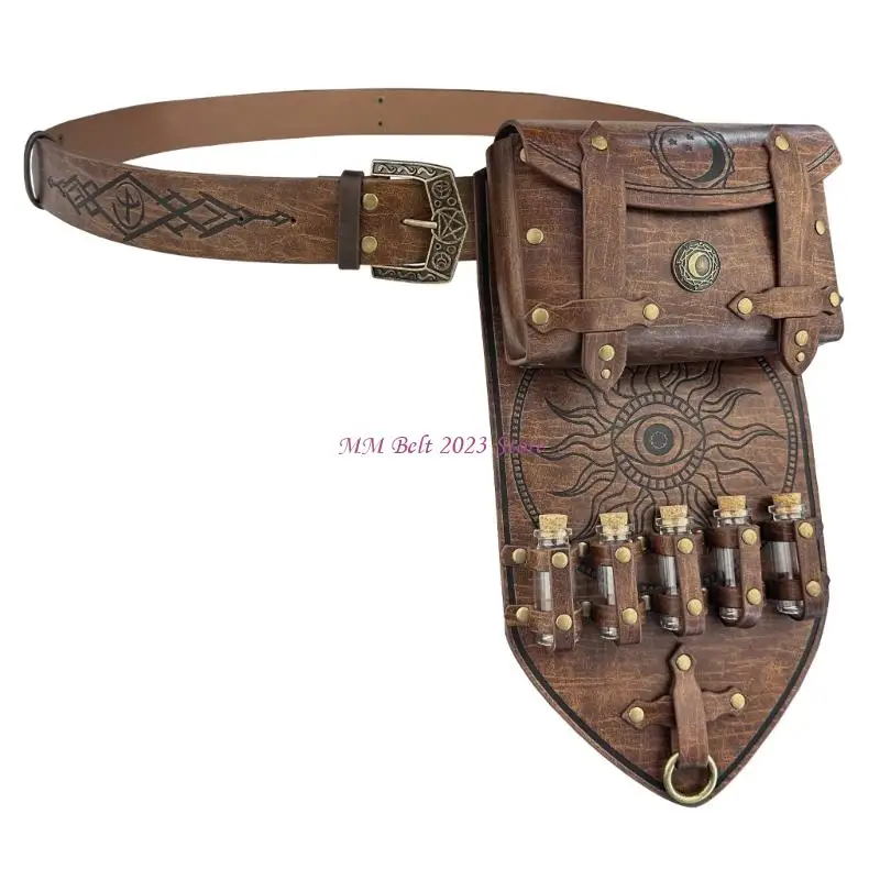 49ME Medieval Leather Belt Set Vintage Alchemist Waistband Multipurpose Waist Belt for Historical Enthusiasts