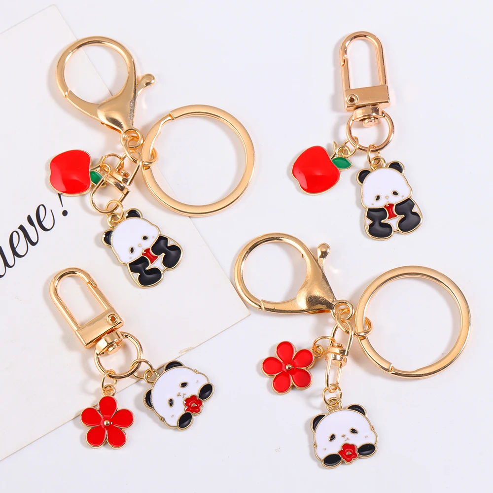 

Cute Love Heart Panda Bamboo Enamel Pendant Animal Charms Keyrings for Women Men Car Key Handbag Hanging Key Chains DIY Jewelry