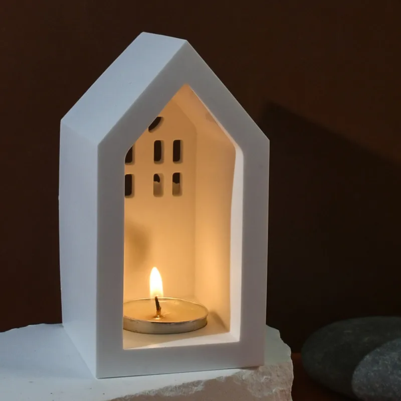 House Design Concrete Candlestick Silicone Mold DIY Tea Light Candle Holder Cement Palaster Mold Home Decoration Molds