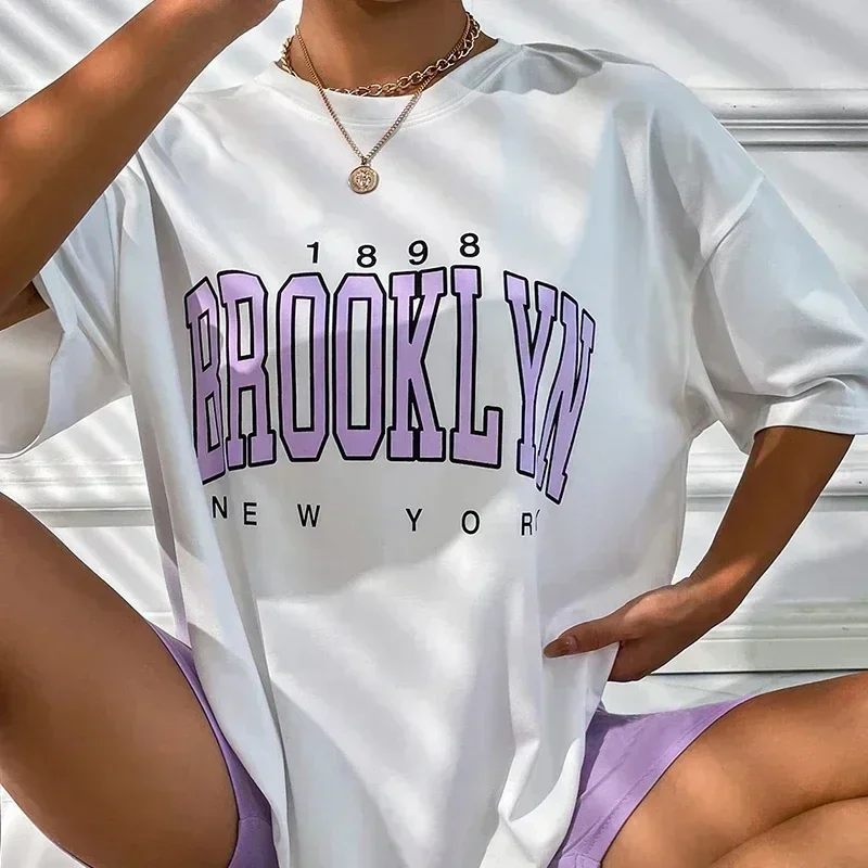 Summer Women Short Sleeve Set Harajuku Tshirt Brooklyn Letter Print Short Sleeve Sports Tee Tops Y2k 1898 Brooklyn Clothing