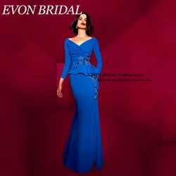 EVON BRIDAL 2024 Satin Celebrity Red Carpet Dresses Mermaid 3/4 Sleeves فساتين سهرة Applique V-Neck Evening Party Dresses
