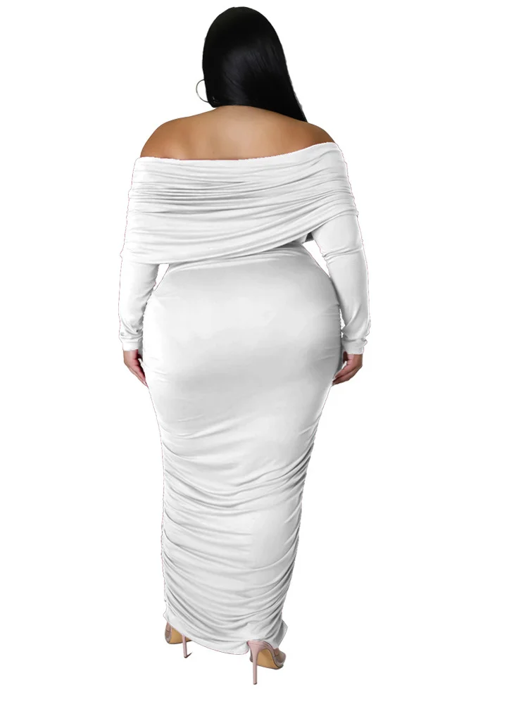 Wmstar Plus Size Dresses for Women Off Shoulder Long Sleeve Sexy Elegant Draped Fashion Maxi Dress Fall Wholesale Dropshipping