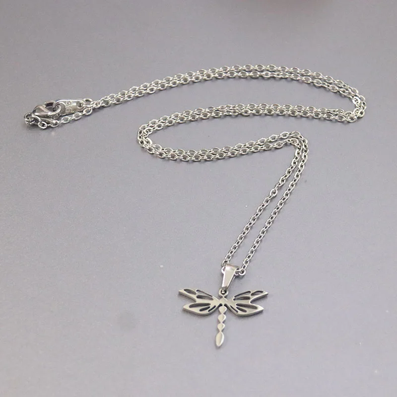 1pc Cute Stainless Steel Dragonfly Pendant Necklace Insect Charms Fashion Jewelry For Women Men Gift