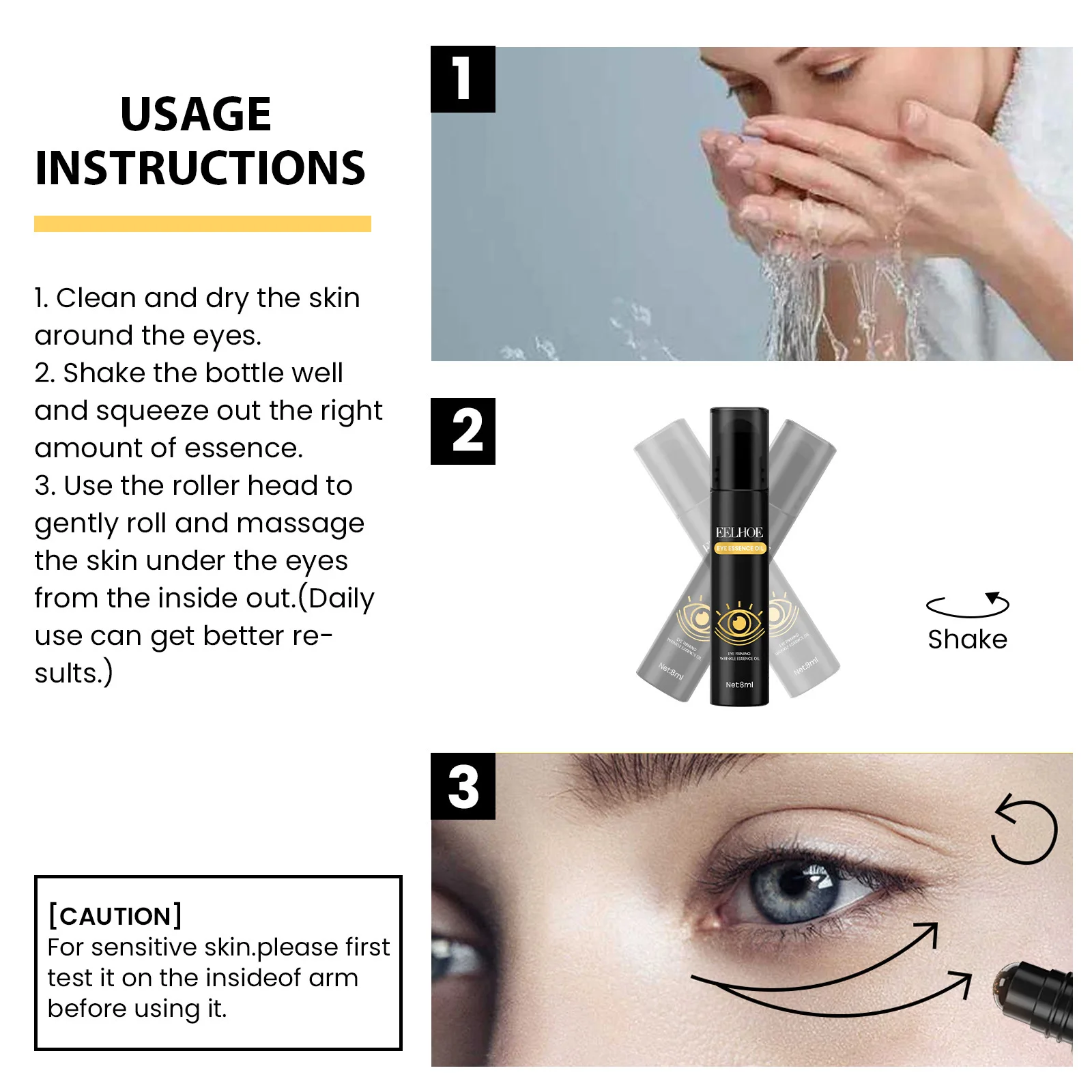 Wrinkle Remover Eye Serum Fade Fine Lines Against Eye Bags Dark Circles Strengthening Firming Anti Aging Massage Essence Oil 8ml