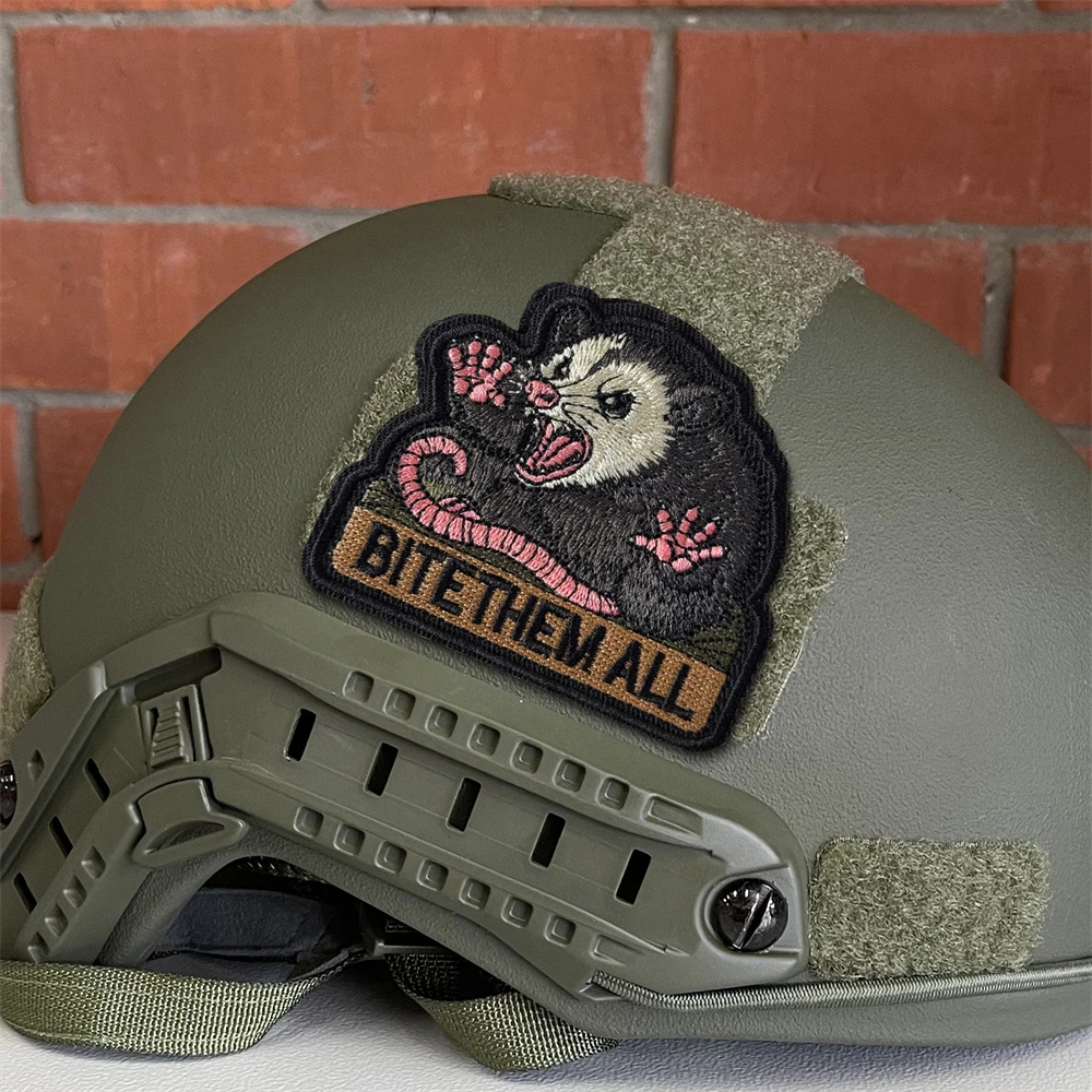 Funny Morale Tactical Patch Bite Them All Opossum Embroidered Badge Hook & Loop Emblem for Military Backpack Cap