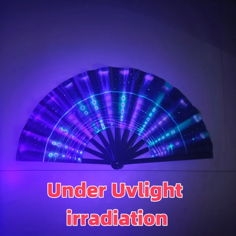 13inch UV Neon Light Hand Fan-Bright Fluorescent Design,Waterproof Sweatproof Coating for Raves,Outdoor Party Etc Accessories