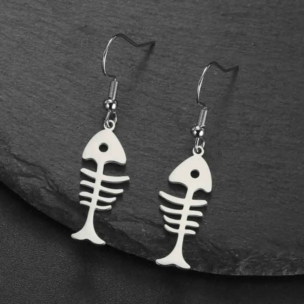 My Shape Cat Fish Bones Drop Earrings for Women Girls Cute Kitten Animal Lovers Dangle Earring Stainless Steel Jewelry Kids Gift