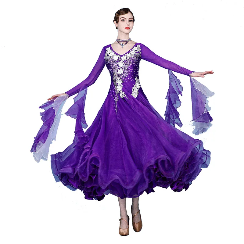 High Quality Women Adult Long Dance Wear Eternal Garden Purple Costumes custom Ballroom Dancing Dress