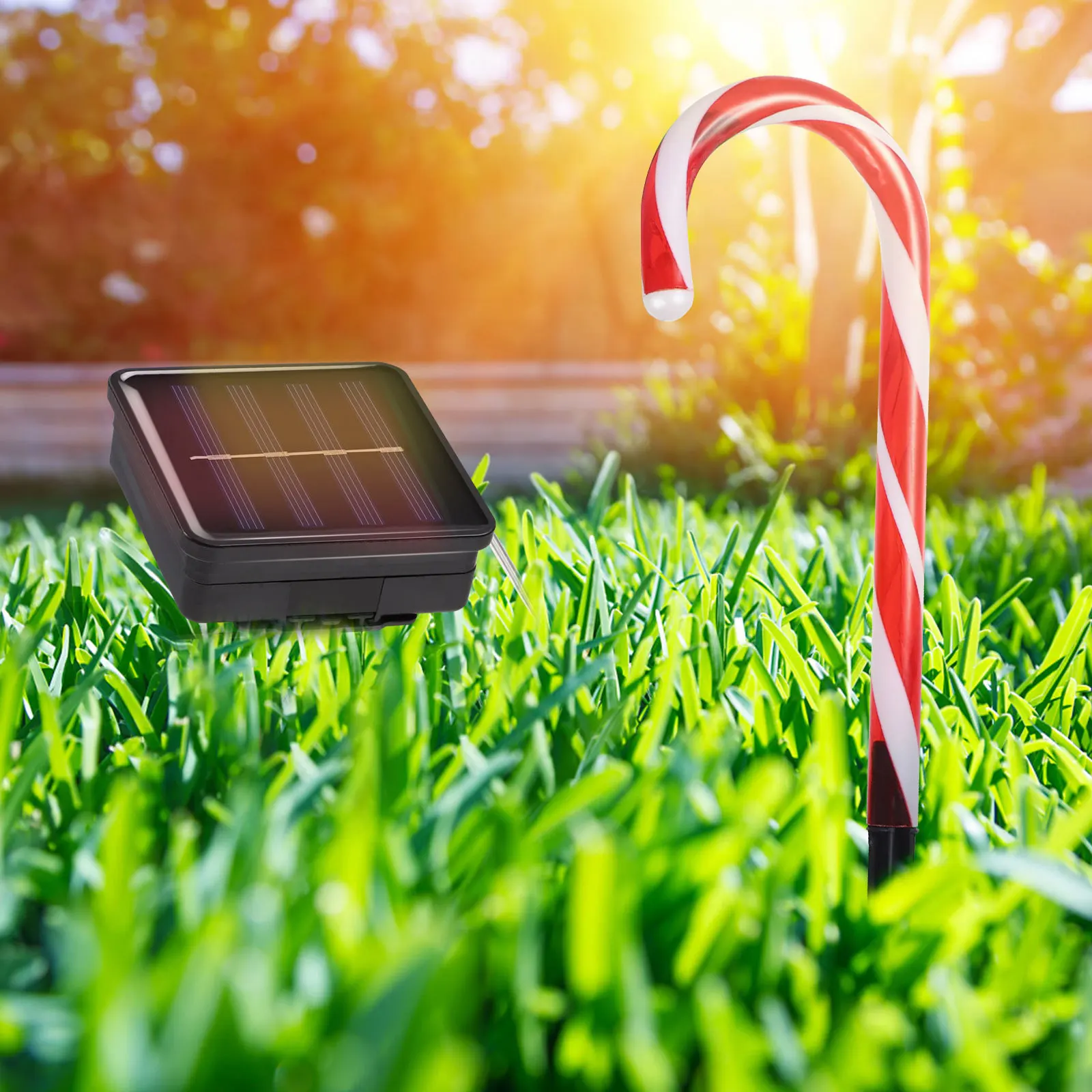 2 مجموعات في الهواء الطلق مصباح للطاقة الشمسية 4 في 1 LED العكاز تصميم مقاوم للماء حديقة ضوء أرضي لعيد الميلاد الحديقة ساحة فناء الديكور #4