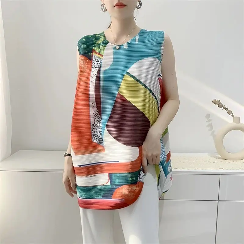

High End Pleated Design T-shirts for Women Summer Trend Thin Pleated Vest T Shirt Urban Casual Loose Short Sleeve Top Ins Tshirt