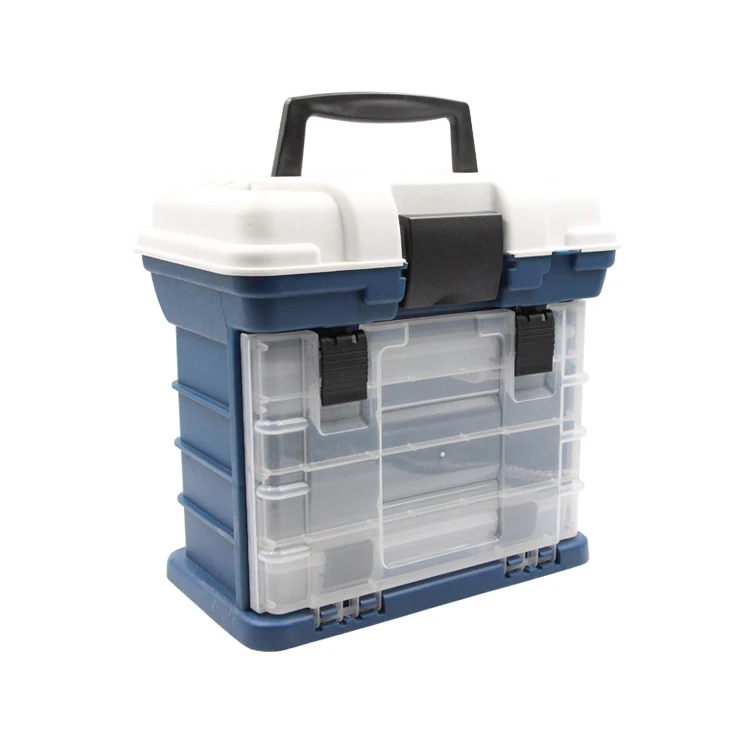 Caja de aparejos de pesca de plástico transparente rígido de alta calidad, caja de asiento de pesca con señuelo, cajas de aparejos de pesca de plástico