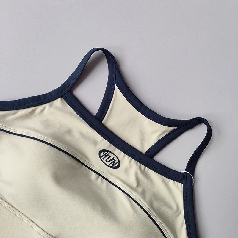 Neue Kontrastfarbene Amerikanische Retro-Sport-Lingerie mit Hochfestem Brustpolster, Yoga-Schöner Rücken, Pendler-Fitness-Oberteil – Detail 13