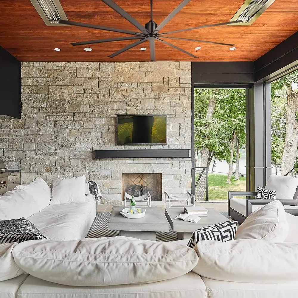 Ventilador de teto industrial com motor DC de 96 polegadas, ventiladores de teto externos internos ou cobertos com classificação úmida para casa