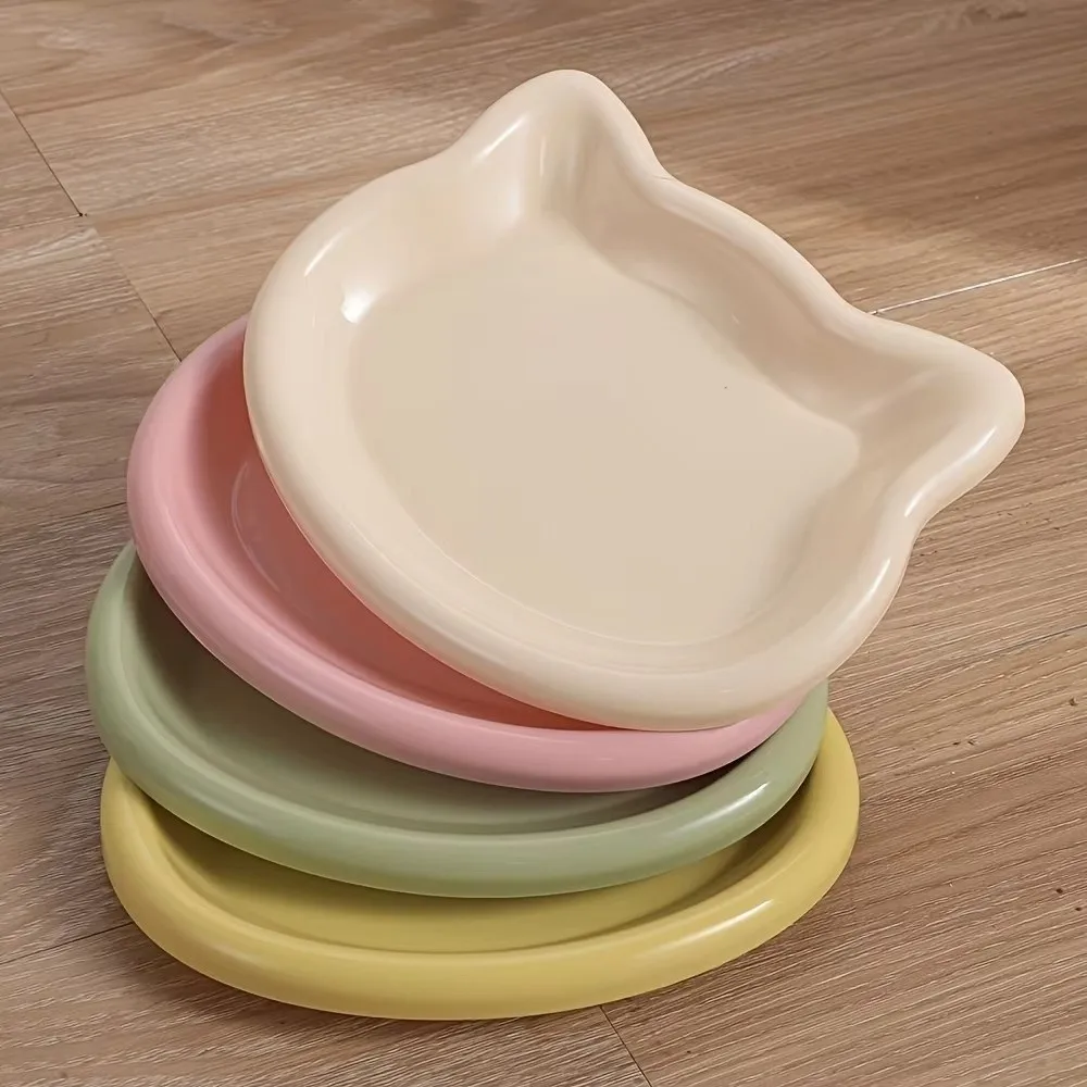 Cute Cat Shape Cat Bowl Non-slip Plastic Cat Plates Anti-Fall Flip Cat Food Bowl Pet Feeding