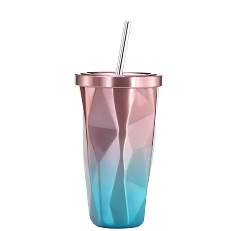 Gradient Classic Coffee Tumbler with Straw Lid 500ml Double Wall Stainless Steel Water Bottle Travel Coffee Beer Pint Cup