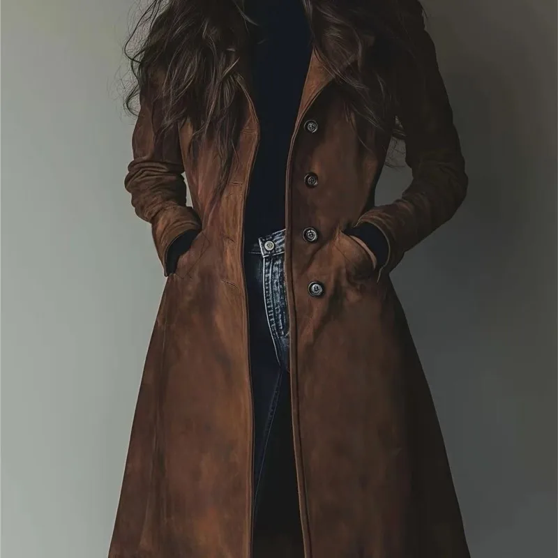 Nouveau Dames Winterjas bouton revers couleur unie mi-long manteau femmes hiver chaud poche Style occidental Long coupe-vent Long manteau