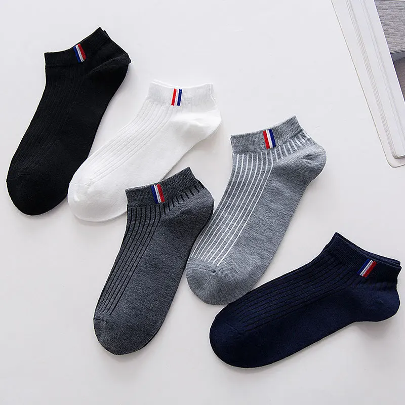 5 Pairs Of Thin Summer Cotton Boat Socks Plain Color Men Casual Breathable Sweat Absorbing Calibration Socks