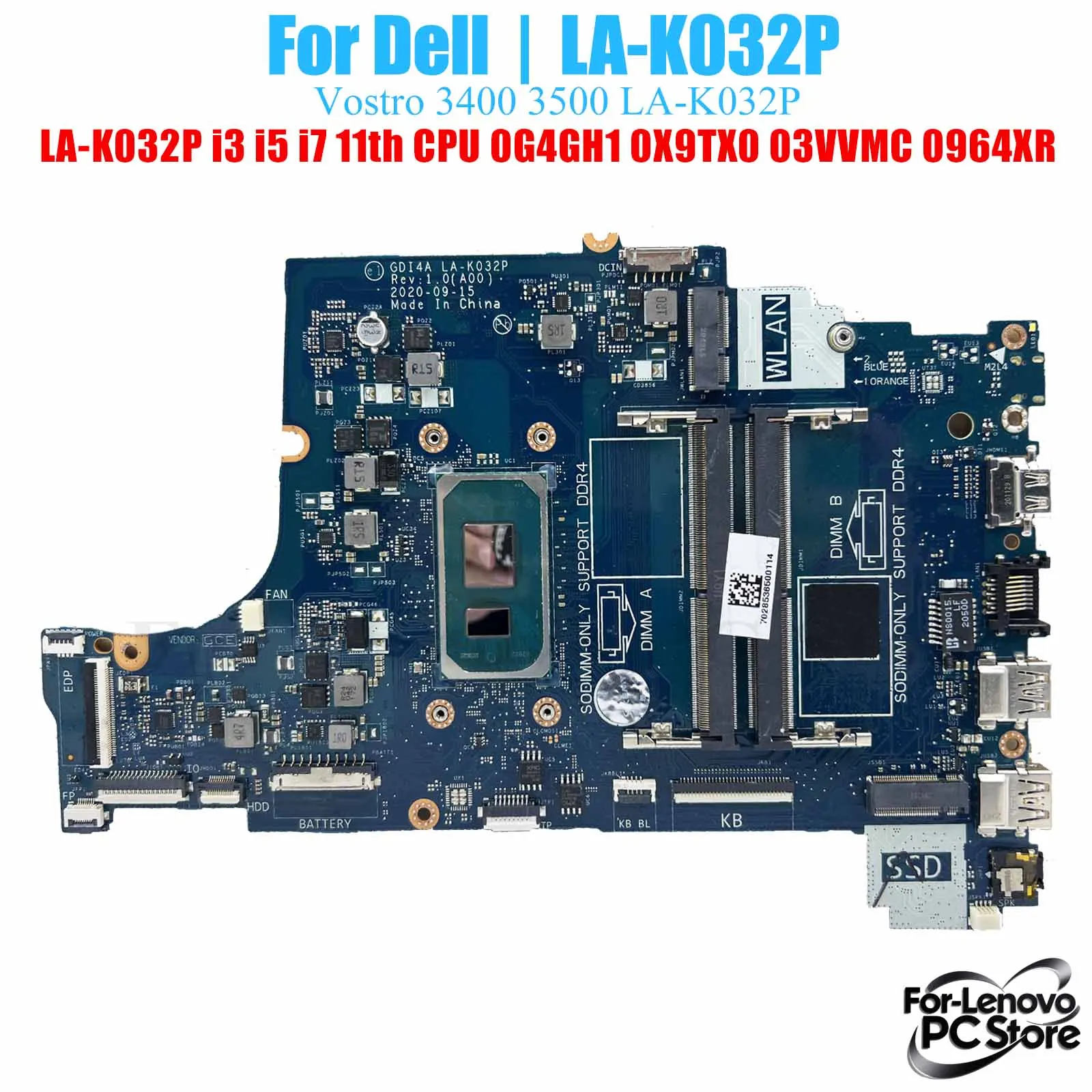 

LA-K032P For DELL Vostro 3400 3500 Inspiron 3501 LA-K032P Notebook Motherboard i5 i7 CPU Laptop Mainboard