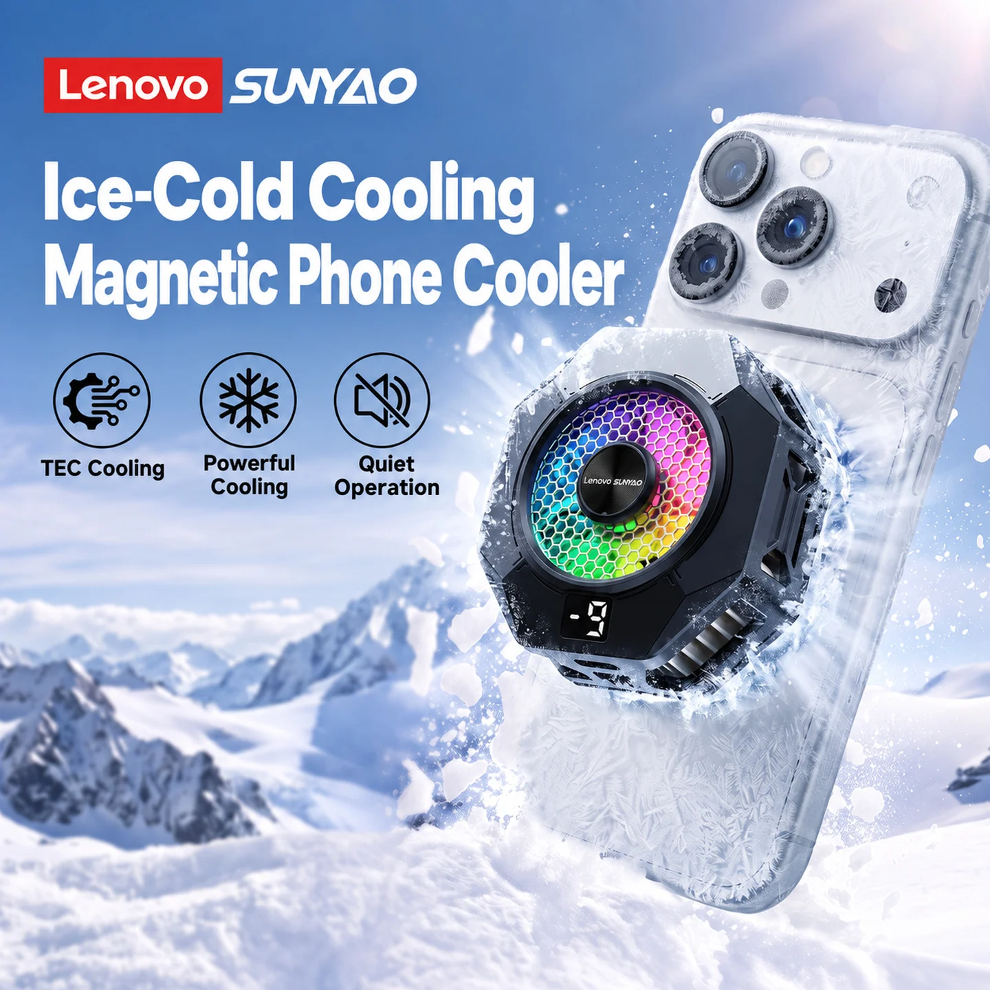 Original Lenovo SR009 Magnetic Gaming Phone Cooler Semiconductor Fast Heat AI Temperature Control Phone Cooler for Phone iPAD