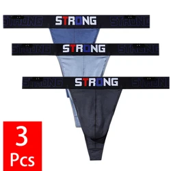 3PCS/lot Modal Soft Sexy Gay Underwear Low Waist Men's Thong Jockstrap G-String Male Bulge Penis Pouch T-Back Bikini Underpants